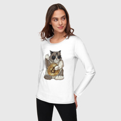 Лонгслив с принтом Ворчливый кот для женщины, вид на модели спереди №2. Цвет основы: белый