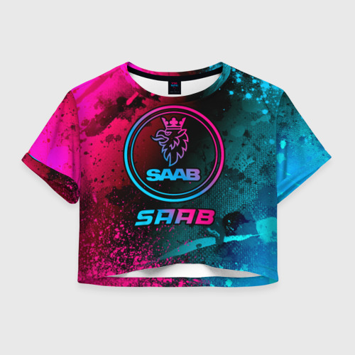 Женская футболка Crop-top 3D Saab - neon gradient, цвет 3D печать