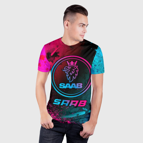 Мужская футболка 3D Slim Saab - neon gradient, цвет 3D печать - фото 3
