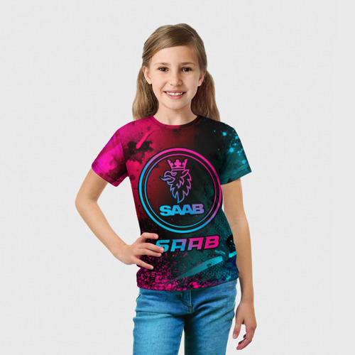 Детская футболка 3D Saab - neon gradient, цвет 3D печать - фото 5