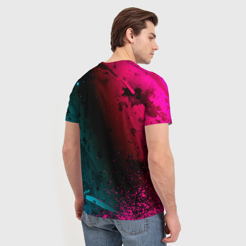 Мужская футболка 3D с принтом Saab - neon gradient, вид сзади #2