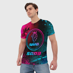 Мужская футболка 3D Saab - neon gradient - фото 2