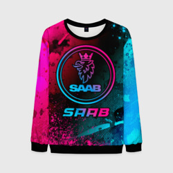 Мужской свитшот 3D Saab - neon gradient