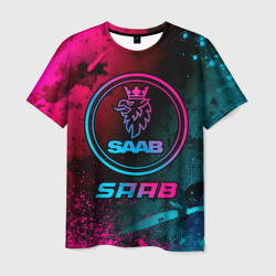 Мужская футболка 3D Saab - neon gradient