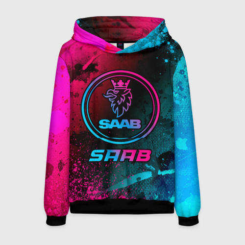 Мужская толстовка 3D Saab - neon gradient, цвет черный