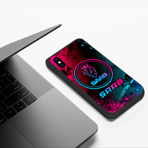 Чехол для iPhone XS Max матовый Saab - neon gradient - фото 5