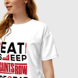 Женская футболка хлопок Oversize Надпись: eat sleep Saints Row repeat - фото 2