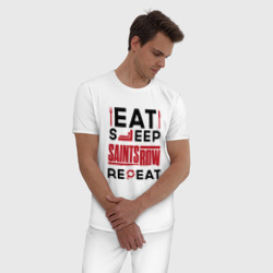 Мужская пижама хлопок Надпись: eat sleep Saints Row repeat - фото 2