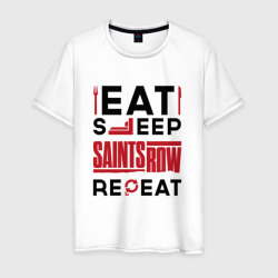 Мужская футболка хлопок Надпись: eat sleep Saints Row repeat
