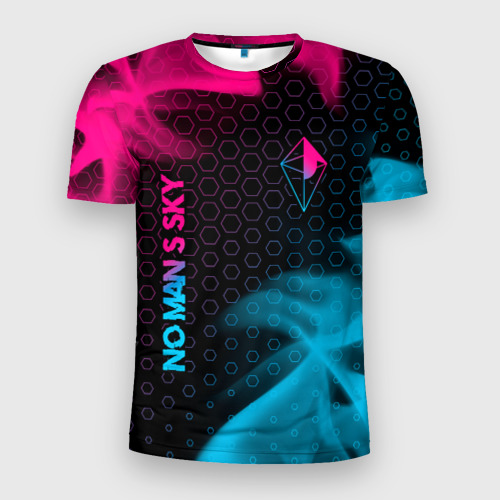 Мужская футболка 3D Slim No Man's Sky - neon gradient: надпись, символ, цвет 3D печать