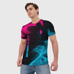 Мужская футболка 3D No Man's Sky - neon gradient: надпись, символ - фото 2