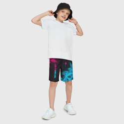 Детские спортивные шорты 3D No Man's Sky - neon gradient: надпись, символ - фото 2