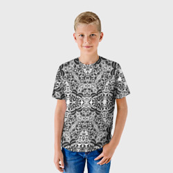 Детская футболка 3D Черно-белый ажурный кружевной узор - фото 2
