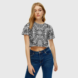Женская футболка Crop-top 3D Черно-белый ажурный кружевной узор - фото 2