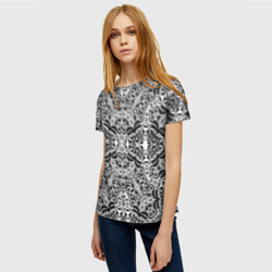 Женская футболка 3D Черно-белый ажурный кружевной узор - фото 2