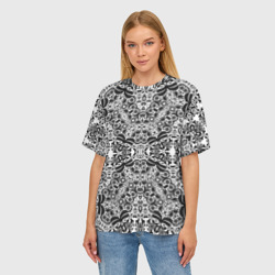 Женская футболка oversize 3D Черно-белый ажурный кружевной узор - фото 2