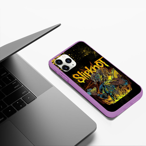 Чехол для iPhone 11 Pro Max матовый Slipknot Yellow demon, цвет фиолетовый - фото 5