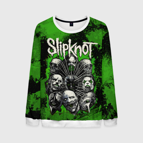 Мужской свитшот 3D Slipknot guys heads green, цвет белый