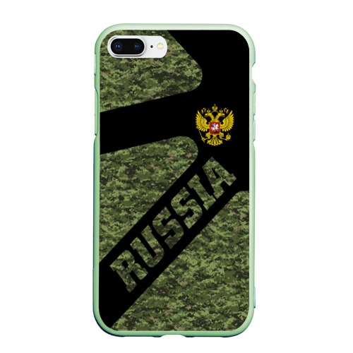Чехол для iPhone 7Plus/8 Plus матовый с принтом Камуфляж - RUSSIA, вид спереди #2