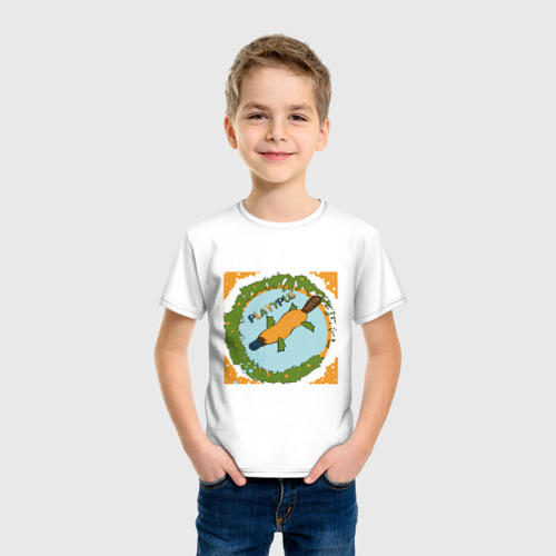 Детская футболка хлопок с принтом Оранжевый утконос, фото на моделе #1