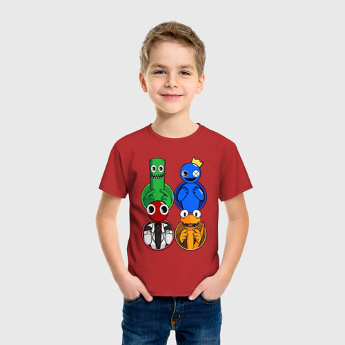Детская футболка хлопок Радужные друзья: Зеленый, Синий, Оранжевый и Красный, цвет красный - фото 3