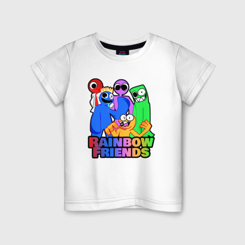 Детская футболка из хлопка с принтом Радужные друзья персонажи игры, вид спереди №1