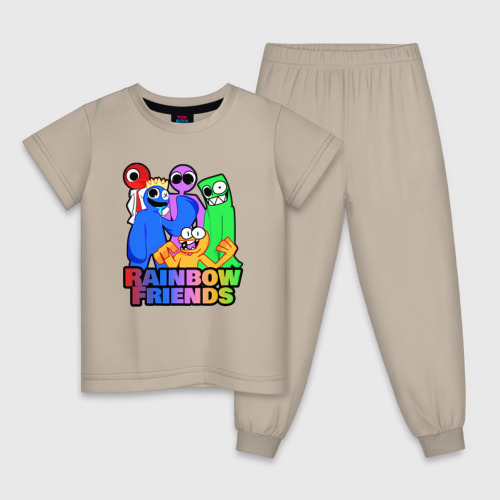 Детская пижама хлопок Радужные друзья персонажи игры, цвет миндальный