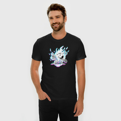 Мужская футболка хлопок Slim Cyberpunk 2077 neon samurai glitch art, цвет черный - фото 3