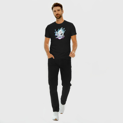 Мужская футболка хлопок Slim Cyberpunk 2077 neon samurai glitch art, цвет черный - фото 5