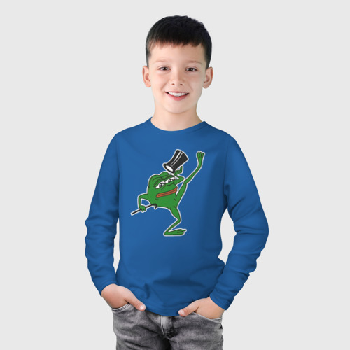 Детский лонгслив хлопок Лягушонок Пепе в танце, цвет синий - фото 3