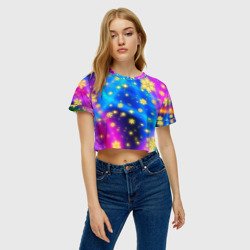 Женская футболка Crop-top 3D Снежинки и звезды - яркие цвета - северное сияние - фото 2