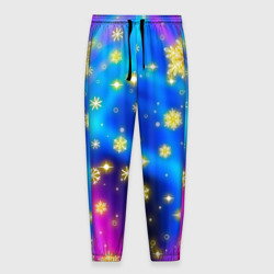 Мужские брюки 3D Снежинки и звезды - яркие цвета - северное сияние