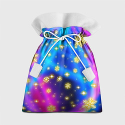 Подарочный 3D мешок Снежинки и звезды - яркие цвета - северное сияние
