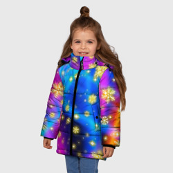 Зимняя куртка для девочек 3D Снежинки и звезды - яркие цвета - северное сияние - фото 2