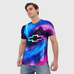 Мужская футболка 3D Chevrolet неоновый космос - фото 2