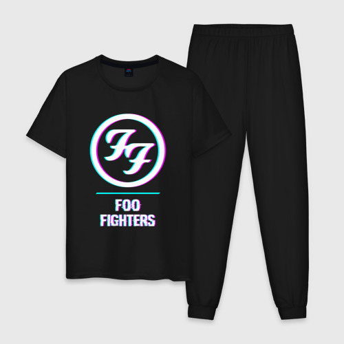 Мужская пижама хлопок Foo Fighters glitch rock, цвет черный