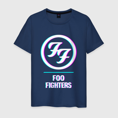 Мужская футболка из хлопка с принтом Foo Fighters glitch rock, вид спереди №1