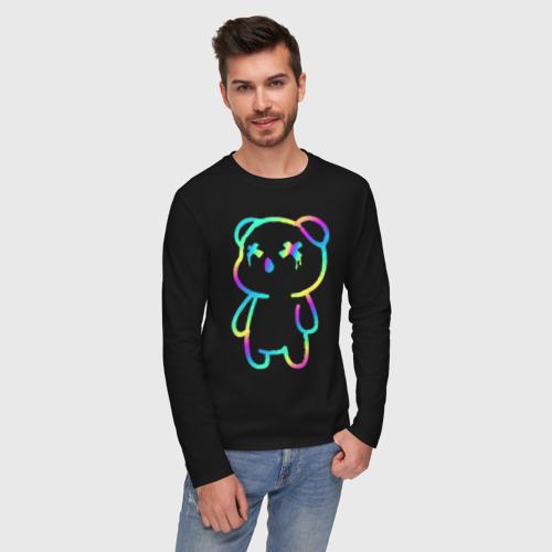 Мужской лонгслив хлопок Cool neon bear, цвет черный - фото 3