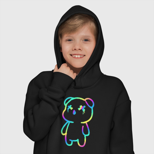 Детское худи Oversize хлопок Cool neon bear, цвет черный - фото 12