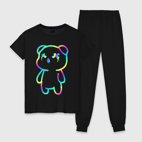 Женская пижама хлопок Cool neon bear, цвет черный