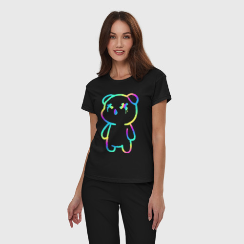 Женская пижама хлопок Cool neon bear, цвет черный - фото 3