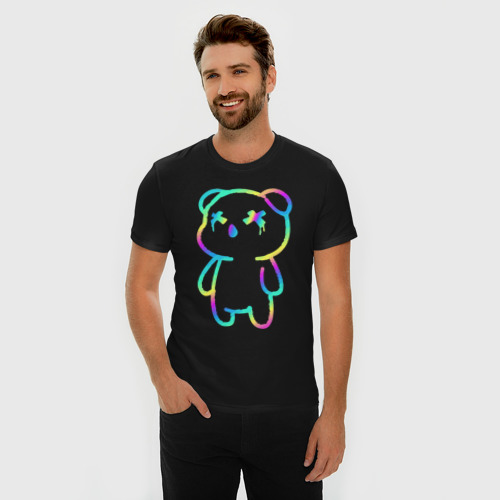 Мужская футболка хлопок Slim Cool neon bear, цвет черный - фото 3