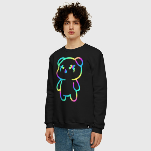 Мужской свитшот хлопок Cool neon bear, цвет черный - фото 3