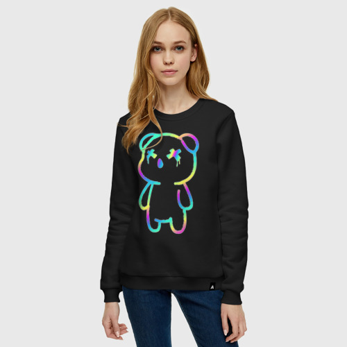Женский свитшот хлопок Cool neon bear, цвет черный - фото 3