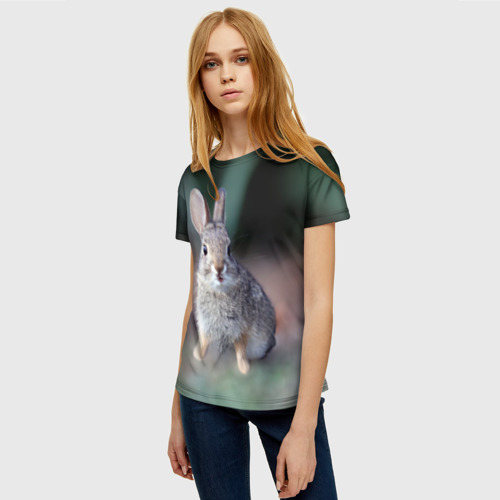 Женская футболка 3D с принтом Малыш кролик, фото на моделе #1