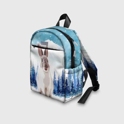 Детский рюкзак 3D с принтом Кролик в зимнем лесу, вид сбоку #3