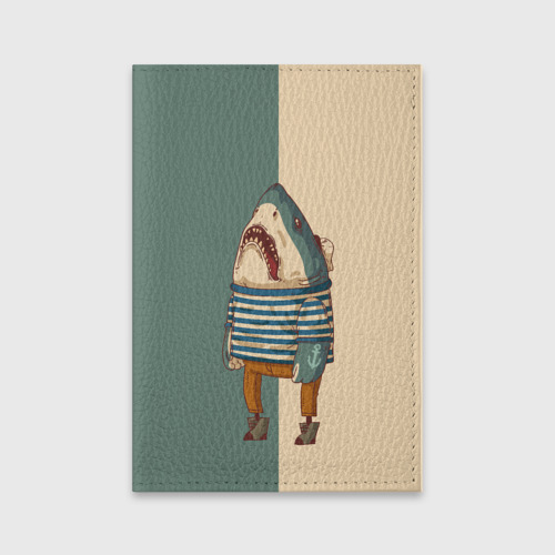 Обложка для паспорта матовая кожа Акула-моряк, цвет голубой