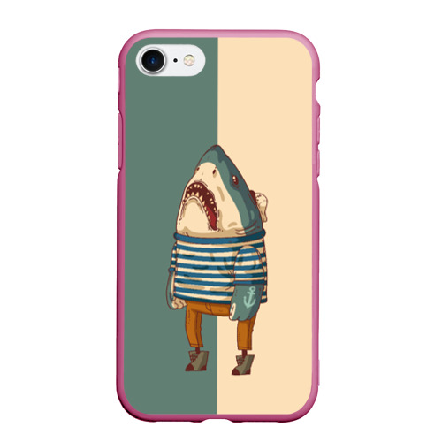 Чехол для iPhone 7/8 матовый с принтом Акула-моряк, вид спереди #2