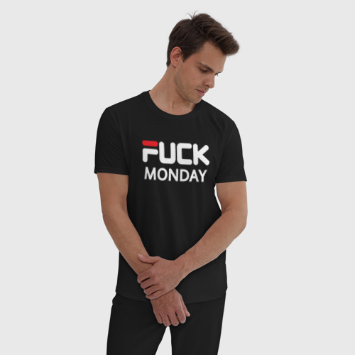 Мужская пижама хлопок Fuck monday antibrand, цвет черный - фото 3