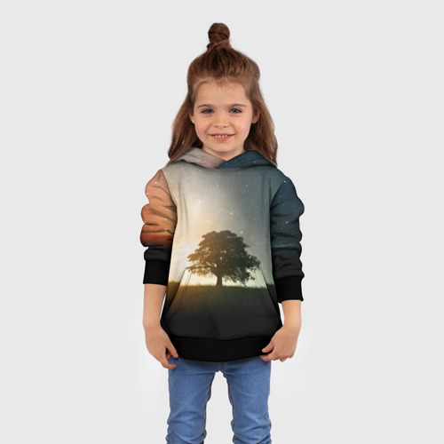 Детская толстовка 3D Раскидистое дерево на фоне звёздного неба, цвет черный - фото 4